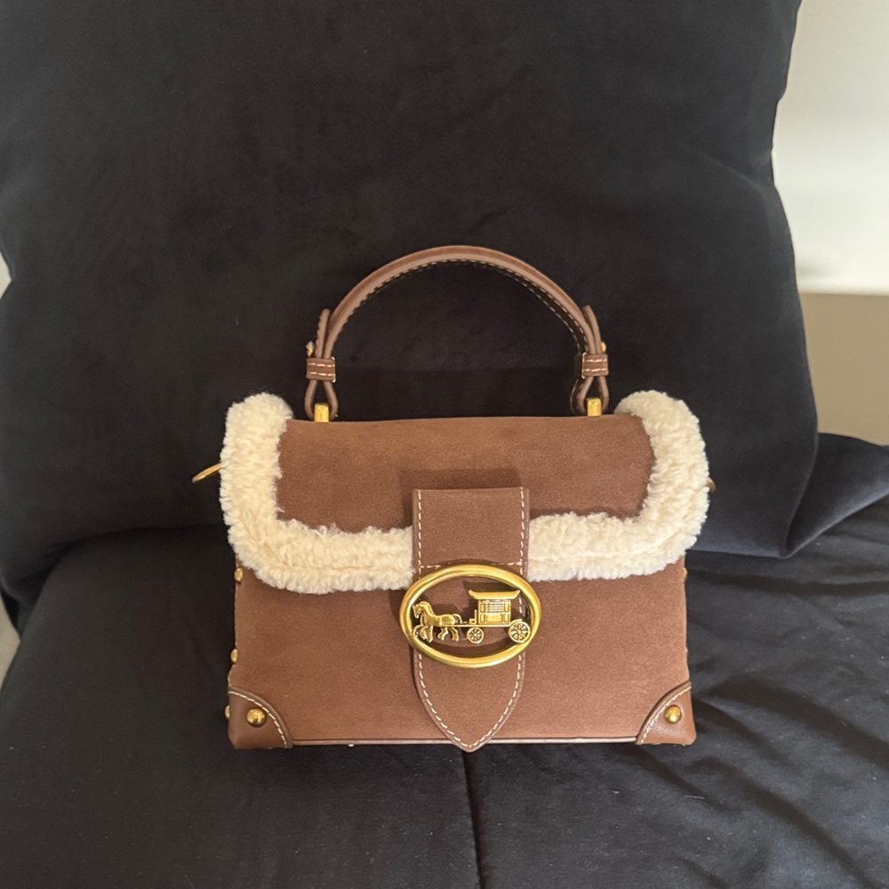 Brown Shearling Trim Handbag